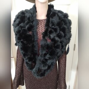 Rabbit Fur Black Shawl